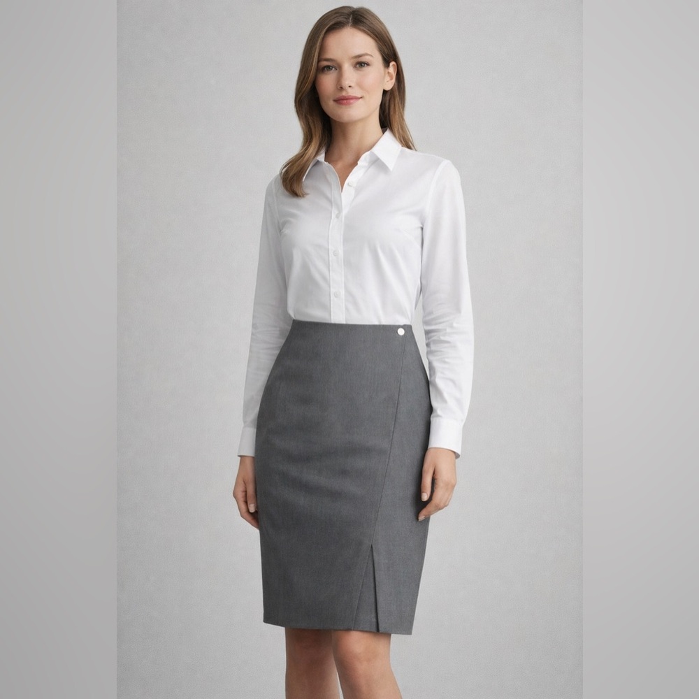 Marc New York Gray Lined Pencil Knee-length Asymmetrical skirt- front Pleat Sz 8